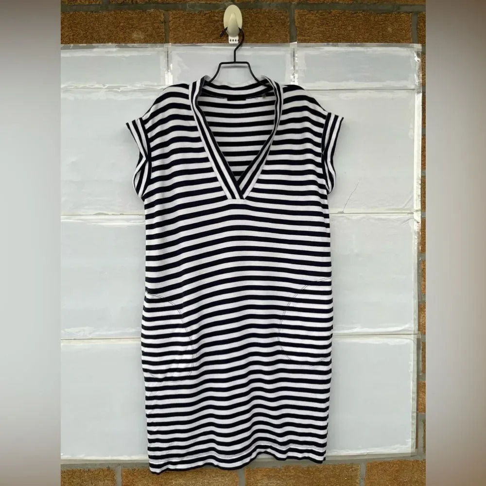ATM Anthony Thomas Melillo Navy Striped Pima Cotton Dress xs